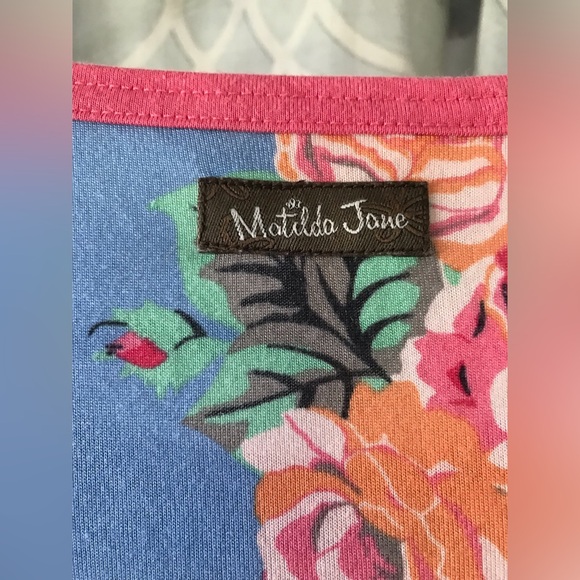 Matilda Jane size S modal blend blue and white striped and prink floral top - Picture 4 of 6